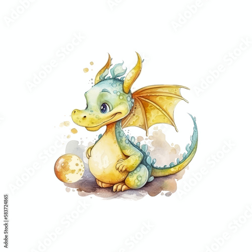 cute dragon isolated in white background. watercolor vector for tshirt  mug  tumbler  pillow  sublimation