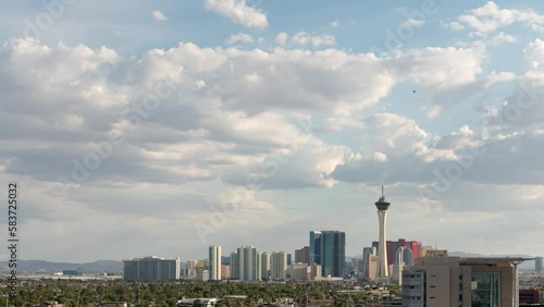 Las Vegas Skyline and Downtown Cityscape Time Lapse Pan R Nevada USA