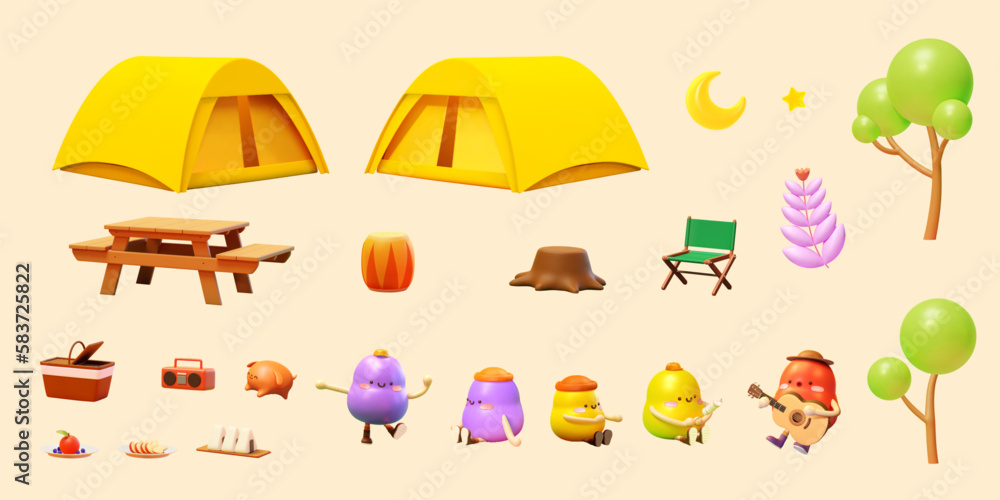 3D cartoon camping set 3D cartoon camping set