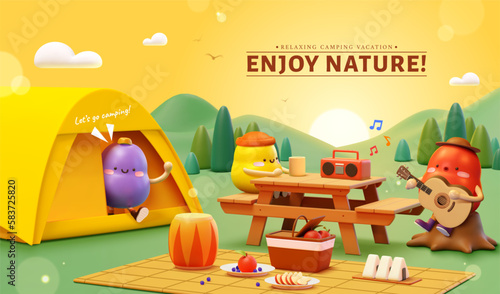 3D adorable camping poster