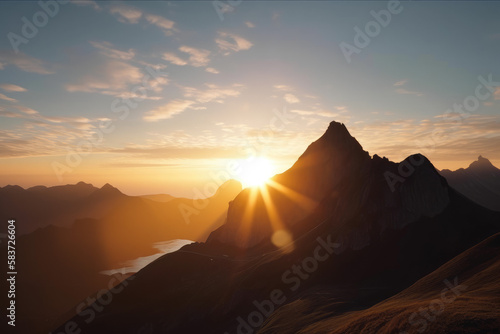Sun Peaks over Mountain made with generative ai