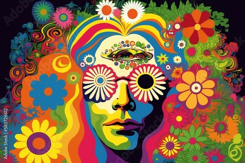 Bunter farbenfroher Hippie 60er 70er Jahre 3d Desktop Hintergrund
 photo