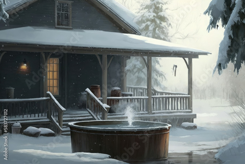 Hot Tub in Winter made with generative ai