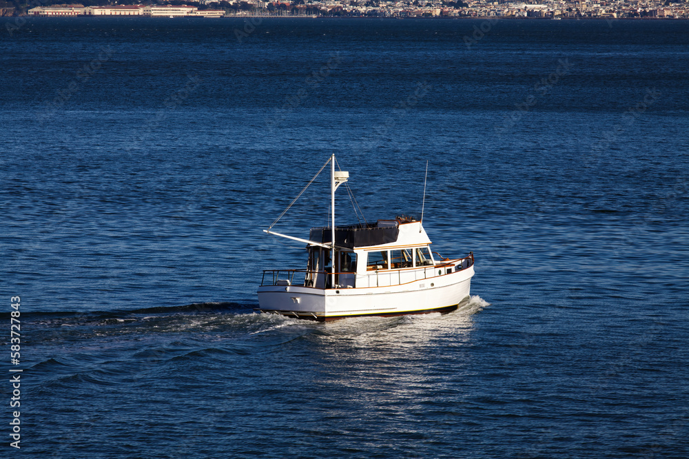 Motor Boat Out On San Francisco Bay No People