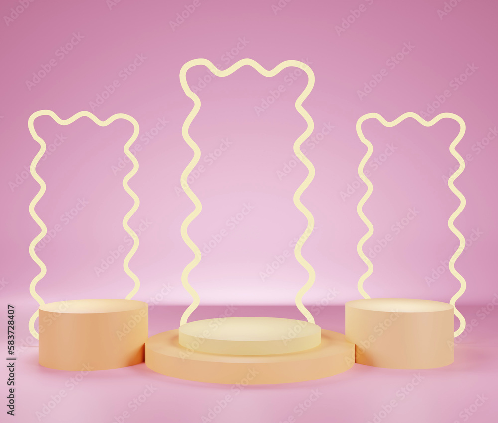 abstract yellow and pink podium, pastel, stage, background 3D