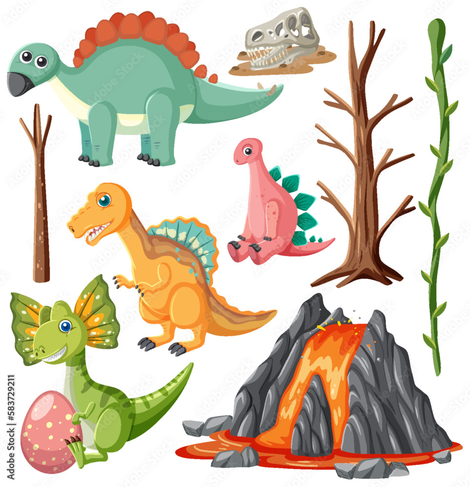 Dinosaurs and Natural Elements Vector Collection Dinosaurs and Natural Elements Vector Collection