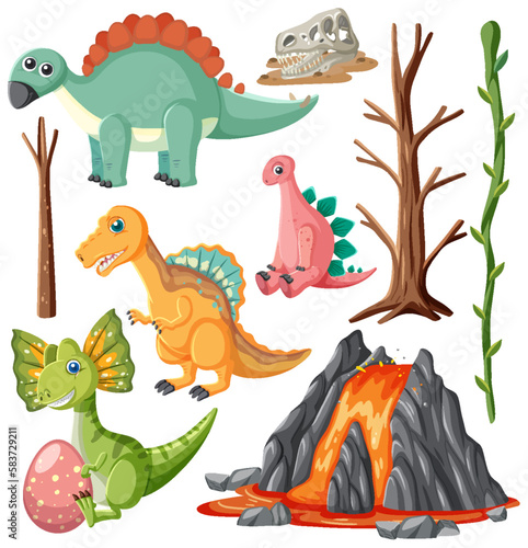 Dinosaurs and Natural Elements Vector Collection © blueringmedia