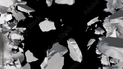 ground destructions falling through the camera.4k animation render with alpha channel.