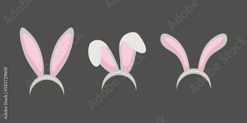 Opaska z króliczymi uszami - Wielkanocna dekoracja. Zabawne uszy w trzech wersjach w szarym jasnym kolorze do dekoracji kartek z życzeniami, plakatów, banerów. Ilustracja wektorowa.