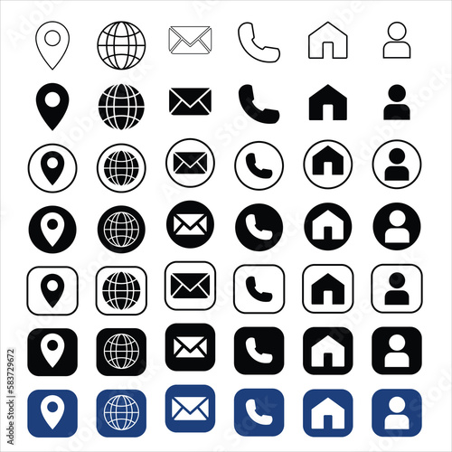 Set of contact us icons. Vector illustration, Address icon for web, Contact details icon(square+circle), Contact details Icon set for circle and square photo