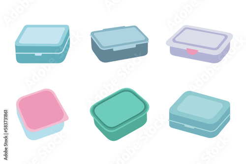 Reusable lunch Boxes set. Sustainable lifestyle, zero waste, ecological concept. Vector illustration in cartoon style. Recycling, waste management, ecology, sustainability.
