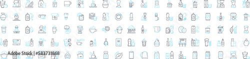 Drink and beverage vector line icons set. Drink, Beverage, Juice, Coffee, Tea, Beer, Wine illustration outline concept symbols and signs