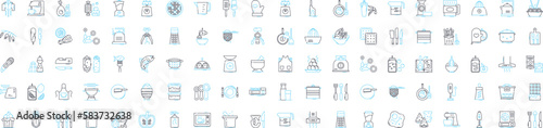 Cooking and kitchen vector line icons set. Cooking, Kitchen, Food, Baking, Utensils, Recipes, Stove illustration outline concept symbols and signs