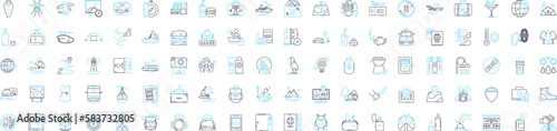 Hiking tours vector line icons set. Hiking, Tours, Trails, Trekking, Backpacking, Adventures, Outdoors illustration outline concept symbols and signs