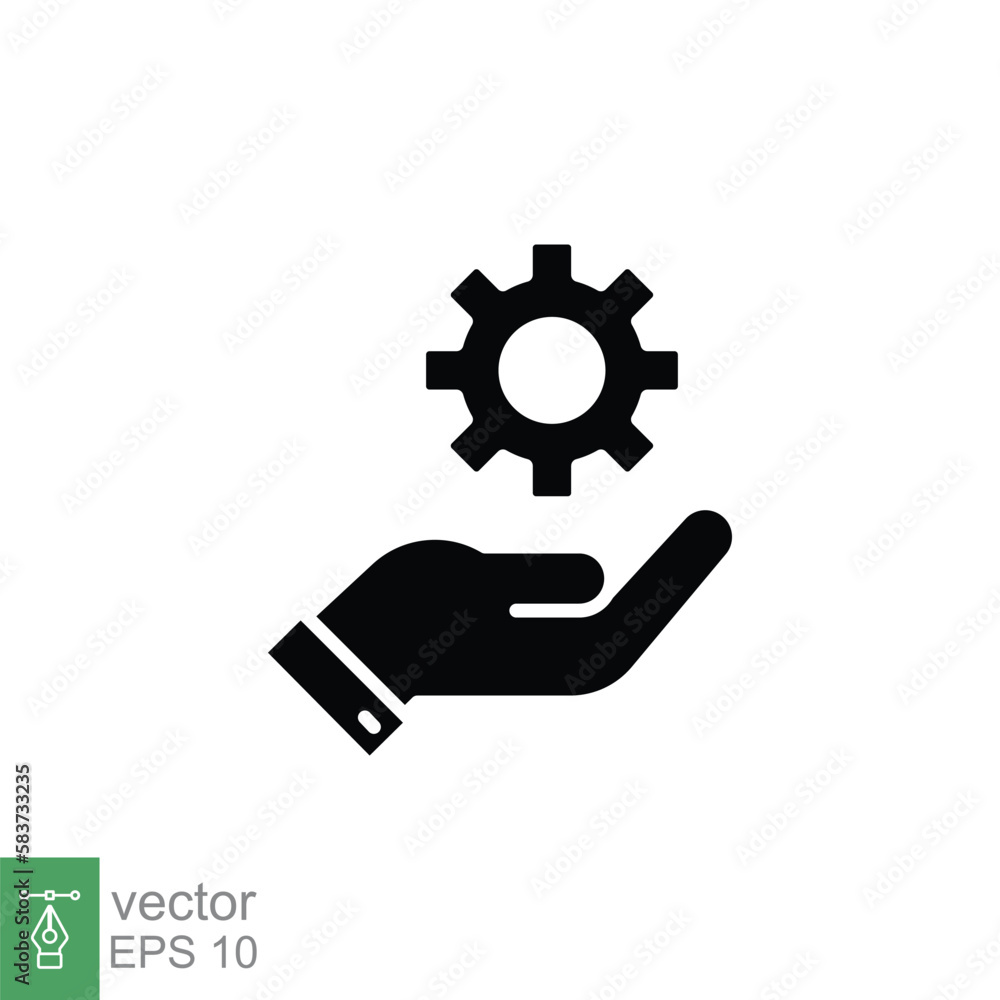 Mechanic gear service hand icon. Wheel, cogwheel, technical, technology. Black silhouette, solid, glyph symbol. Setting and support concept. Vector illustration design on white background. EPS 10. Mechanic gear service hand icon. Wheel, cogwheel, technical, technology. Black silhouette, solid, glyph symbol. Setting and support concept. Vector illustration design on white background. EPS 10.
