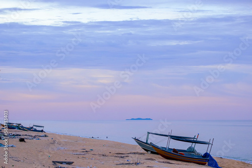 Beautiful beach scenery during dusk at Kampung Jambu Bongkok, Marang, Terengganu, Malaysia