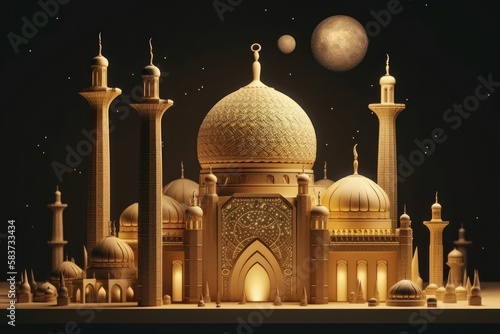 Golden mosque made with generative ai