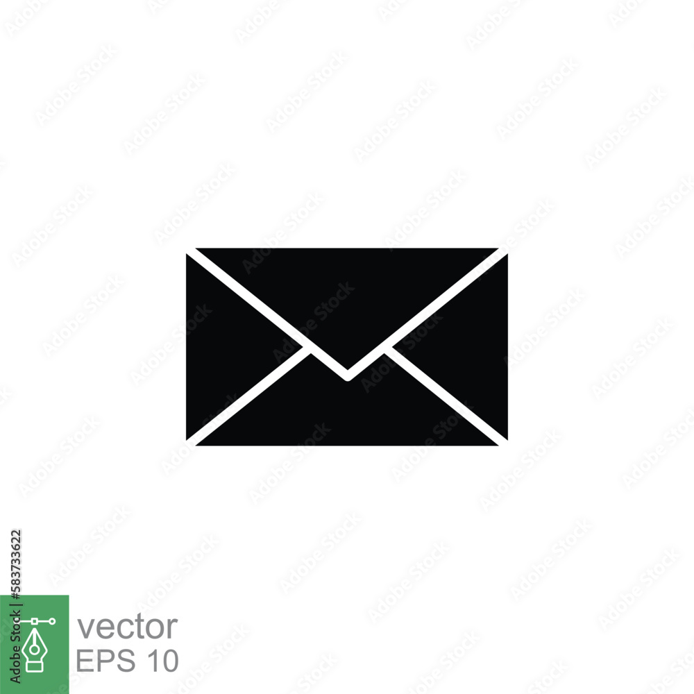 Email envelope icon. Simple solid style. Message, mail, letter, communication concept. Black silhouette, glyph symbol. Vector illustration design on white background. EPS 10. Email envelope icon. Simple solid style. Message, mail, letter, communication concept. Black silhouette, glyph symbol. Vector illustration design on white background. EPS 10.