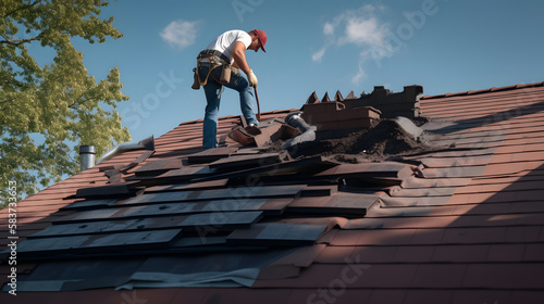 A man working on the roof of a house, Generative Ai