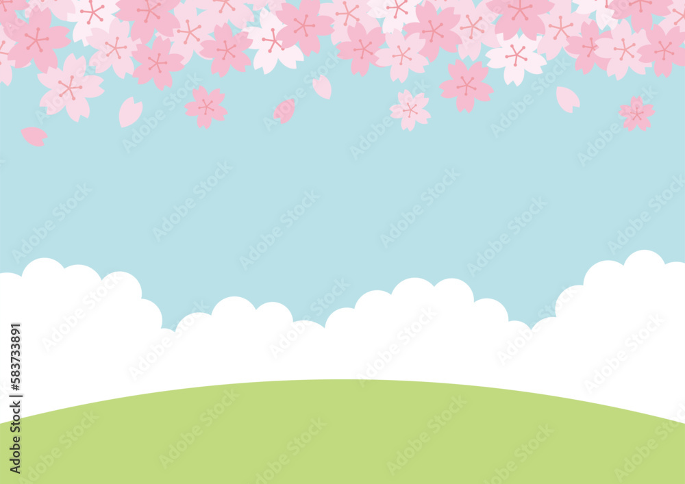 桜と丘と青空の背景