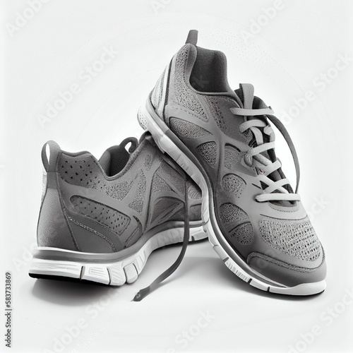 Grey sport shoes on isolated white background. Generative AI.