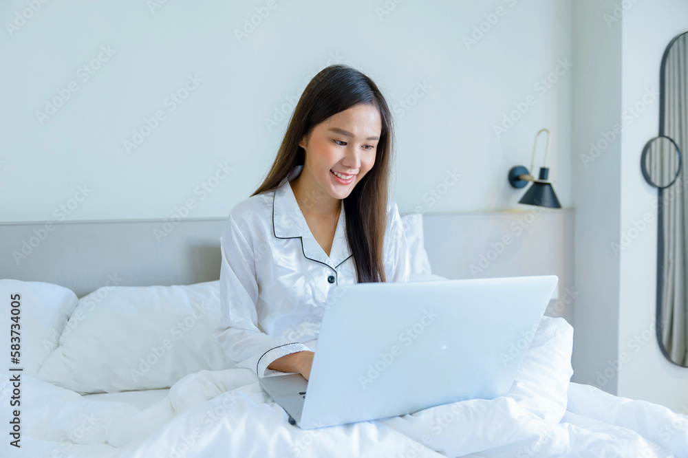A beautiful Asian girl, bright, sleeping at night, waking up in the morning, doing activities on the bed portrait Asian woman in the bedroom and bathroom activities A beautiful Asian girl, bright, sleeping at night, waking up in the morning, doing activities on the bed portrait Asian woman in the bedroom and bathroom activities