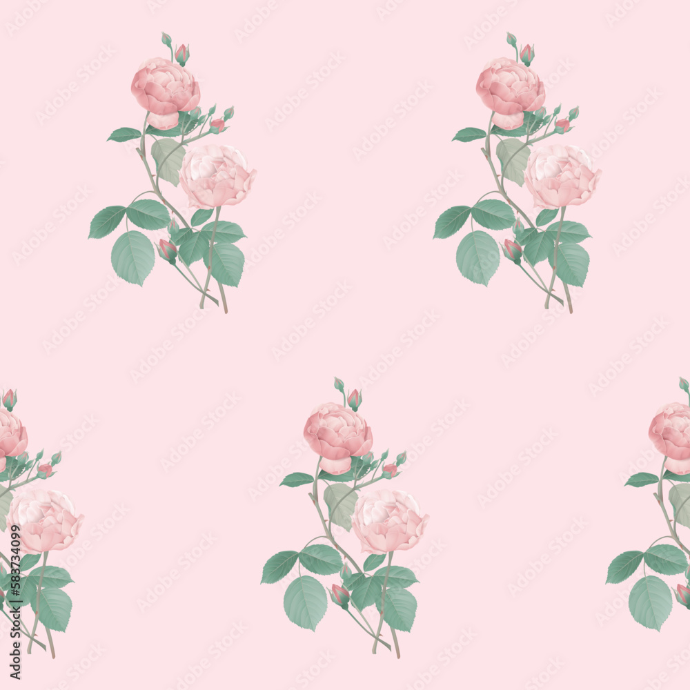 Floral seamless pattern, pink roses on red