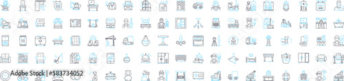 Hotel services vector line icons set. Accommodation, Amenities, Restaurants, Catering, Spa, Pool, Swimming illustration outline concept symbols and signs