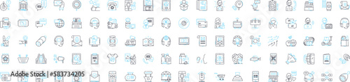 Sell vector line icons set. Sell, Market, Trade, Transact, Promote, Exchange, Retail illustration outline concept symbols and signs
