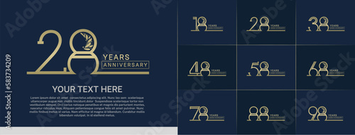 set of anniversary logotype gold color with ornament for special celebration event