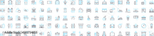 City vector line icons set. Town, Municipality, Metropolis, Urban, Borough, Hamlet, Village illustration outline concept symbols and signs photo