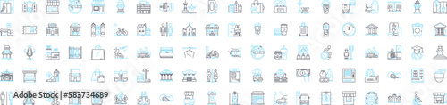 Modern urban city vector line icons set. Urban, Modern, City, Skyscrapers, Metropolis, Subway, Crowds illustration outline concept symbols and signs