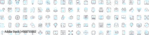 Digital promotion vector line icons set. Digital, Promotion, SEO, SEM, Social, Media, Advertising illustration outline concept symbols and signs