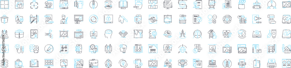 Commercial art vector line icons set. Advertising, Graphics, Illustration, Logos, Typography, Calligraphy, Design illustration outline concept symbols and signs Commercial art vector line icons set. Advertising, Graphics, Illustration, Logos, Typography, Calligraphy, Design illustration outline concept symbols and signs