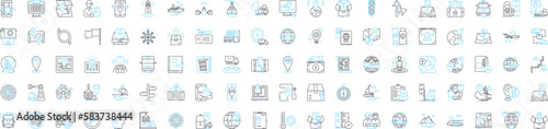 Global transportation vector line icons set. Logistics, Fleet, Shipping, Cargo, Movement, Mobility, Distribution illustration outline concept symbols and signs