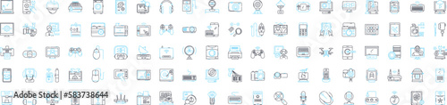 Gadget innovations vector line icons set. Tech, Gadgets, Innovation, Robotics, Smartphone, AI, Wearables illustration outline concept symbols and signs