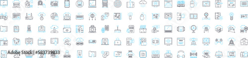 hardware electronics vector line icons set. Hardware, Electronics, Components, Computers, Processors, Motherboards, GPUs illustration outline concept symbols and signs