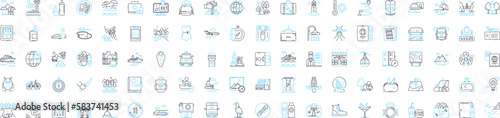 Travel and tourism vector line icons set. Voyage, Trip, Adventure, Tour, Excursion, Sightseeing, Jaunt illustration outline concept symbols and signs