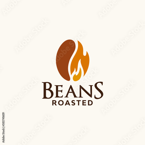 coffee beans roasted logo design. Vector illustration of abstract coffee beans and flame shape. classic logo design vector icon template