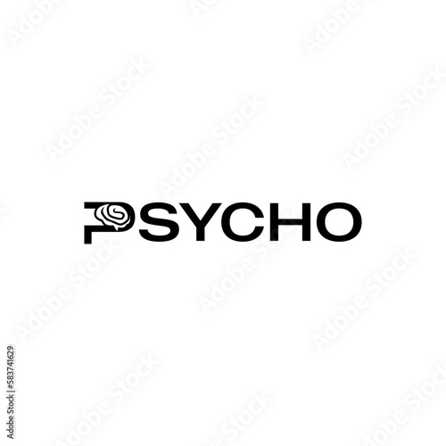Word Typography psycho logo design. Vector illustration of word typography psychology and brain shape . modern logo design vector icon template