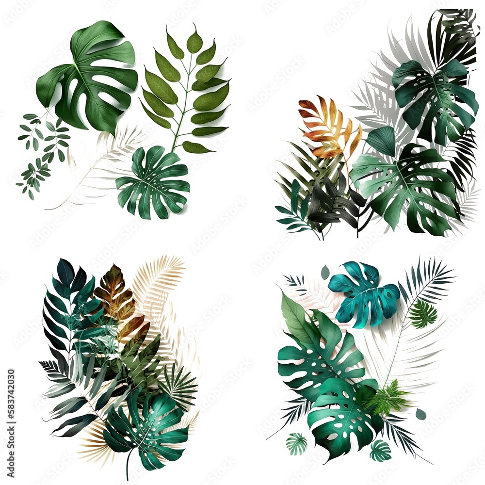 Fototapeta premium Summer Tropical Leaves Design Minimalism, Tropical Palm Leaves Created With Generative Ai Technology