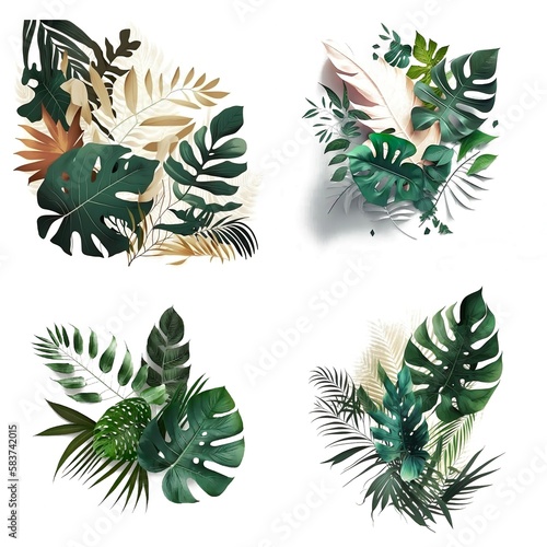 Summer Tropical Leaves Design Minimalism, Green Tropical Leaves Monstera Created With Generative Ai Technology