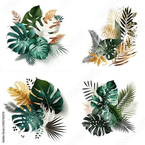 Summer Tropical Leaves Design Minimalism, Green Tropical Forest Background Monstera Leaves Created With Generative Ai Technology