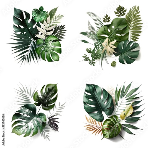 Summer Tropical Leaves Design Minimalism, Modern Flowers And Leaves Created With Generative Ai Technology © Supermarket Flowers