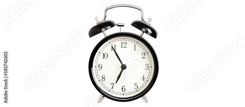 Alarm clocks - black bell alarm clock Isolated on white background in transparent PNG cutout.