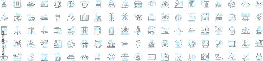 Business tours vector line icons set. Business, tours, corporate, outing, corporate trips, excursion, visit illustration outline concept symbols and signs