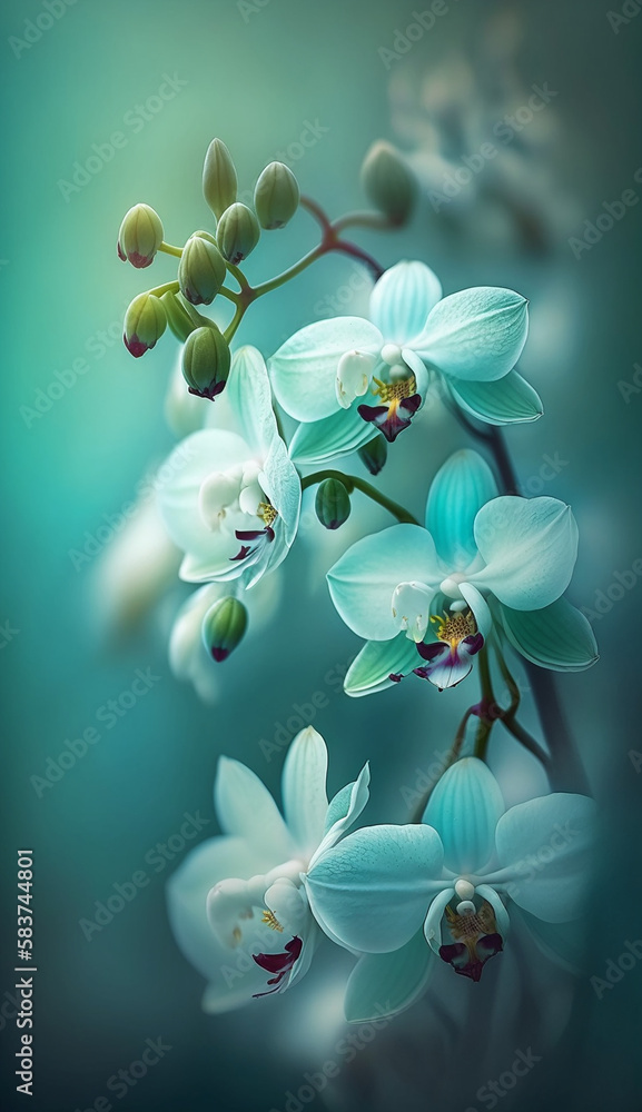 Fototapeta premium Closeup beautiful orchid flower with teal color