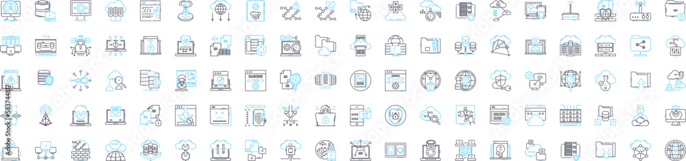Cloud networking vector line icons set. Cloud, Networking, CloudComputing, SaaS, SA, IaaS, PaaS illustration outline concept symbols and signs