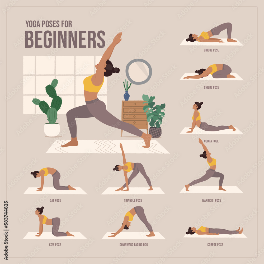 Yoga poses For Beginners. Young woman practicing Yoga pose. Woman workout fitness, aerobic and exercises.