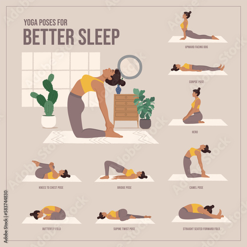 Yoga poses For Better Sleep. Young woman practicing Yoga pose. Woman workout fitness, aerobic and exercises.